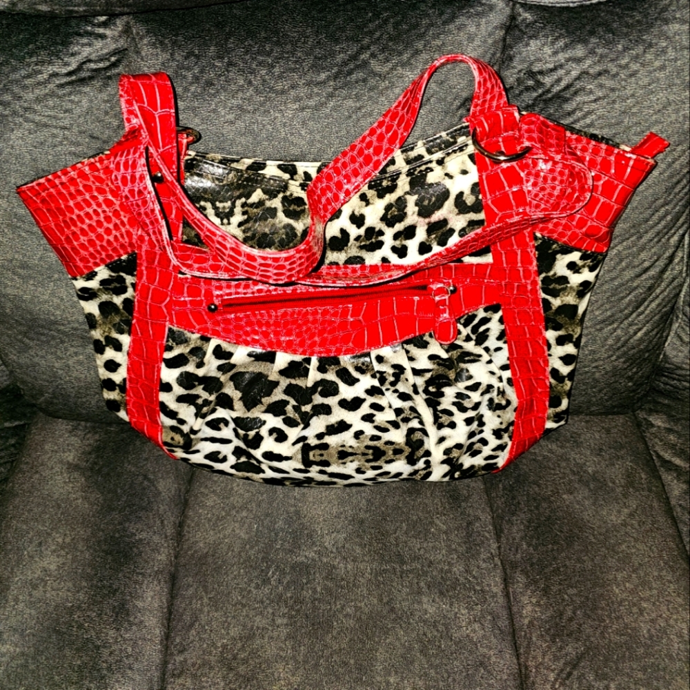Red and Leopard Print Women's Bag